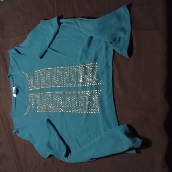 K.Jordan WOMAN'S 3/4 Sleeve Turquoise Shirt with sequin Size: Medium - Picture 1 of 13
